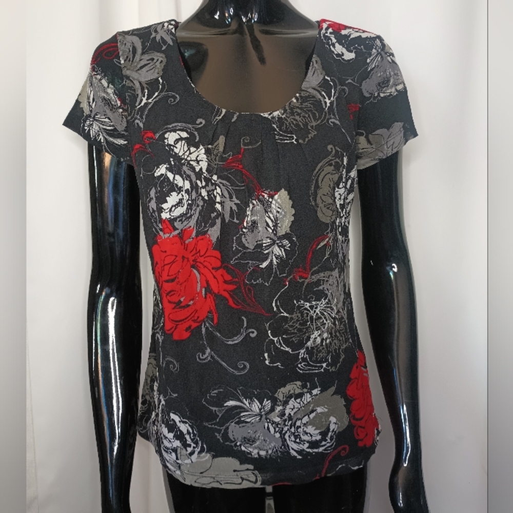 Laura Ashley Womens Whimsigoth Mesh Top Small Dark Floral Nylon Sheer Y2K